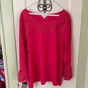 Charter Club Fuchsia Lace Long Sleeve Top